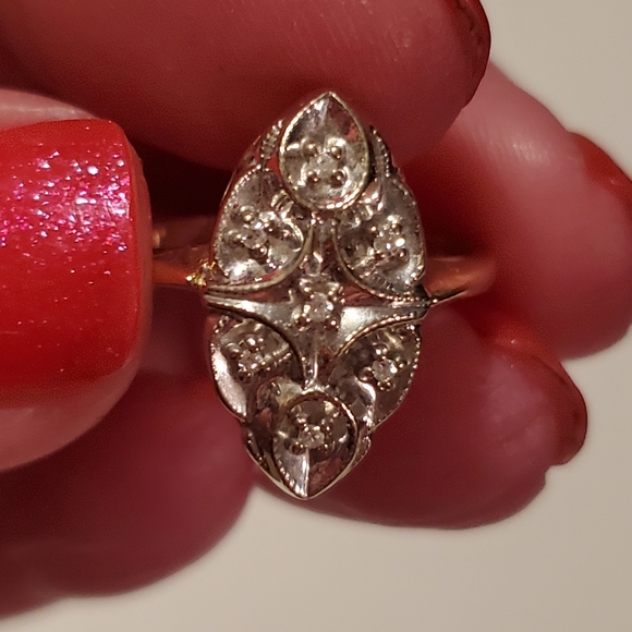 Jaylen 14K vintage filagree diamond ring - Picture 1 of 4